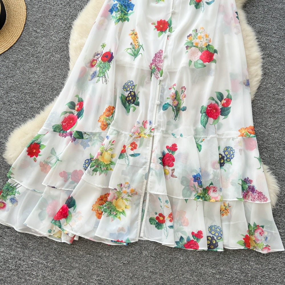 CM-DY035679 Women Elegant Seoul Style Deep V-Neck Sleeveless Chiffon Long Dress - White