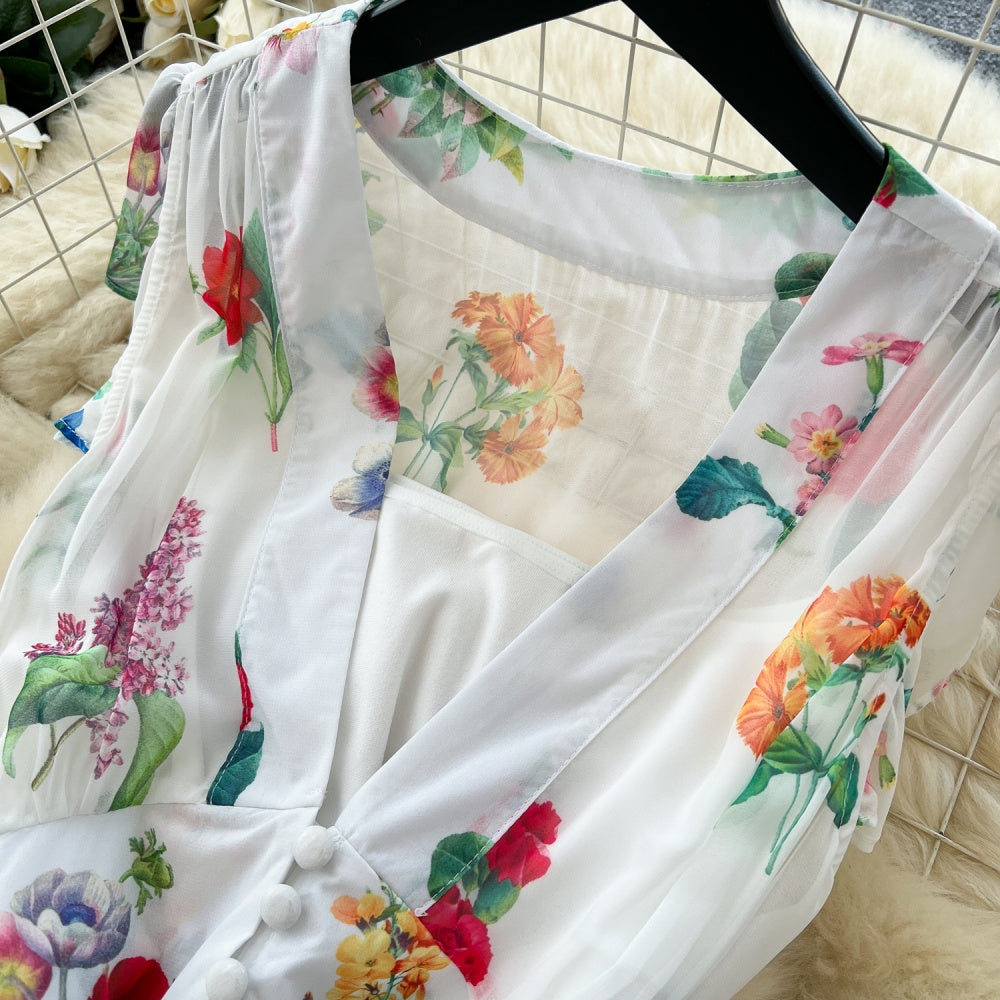 CM-DY035679 Women Elegant Seoul Style Deep V-Neck Sleeveless Chiffon Long Dress - White