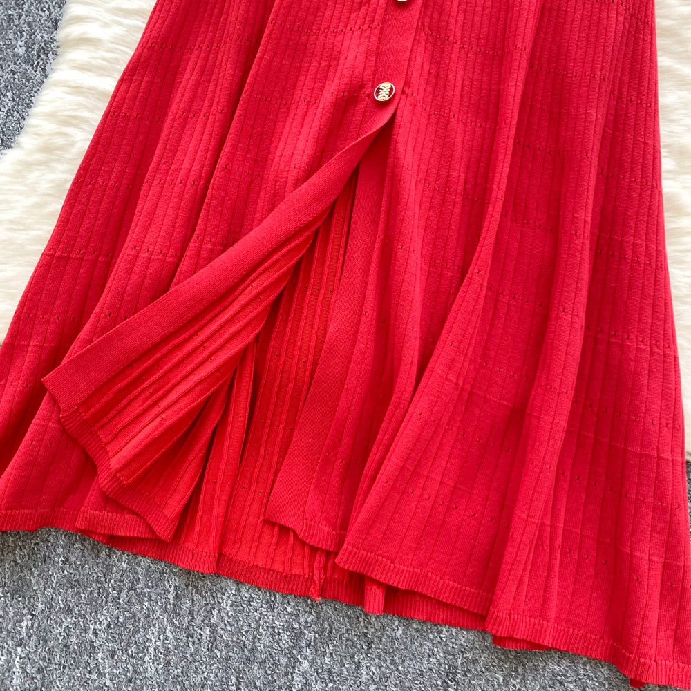 CM-DY035707 Women Casual Seoul Style Collar Neckline Short Sleeve Crimp Niche Long Dress (Available in 2 colors)
