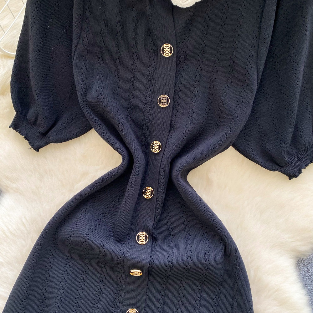 CM-DY035707 Women Casual Seoul Style Collar Neckline Short Sleeve Crimp Niche Long Dress (Available in 2 colors)