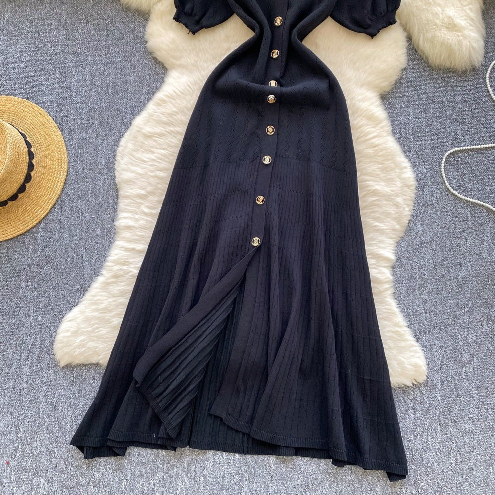 CM-DY035707 Women Casual Seoul Style Collar Neckline Short Sleeve Crimp Niche Long Dress (Available in 2 colors)