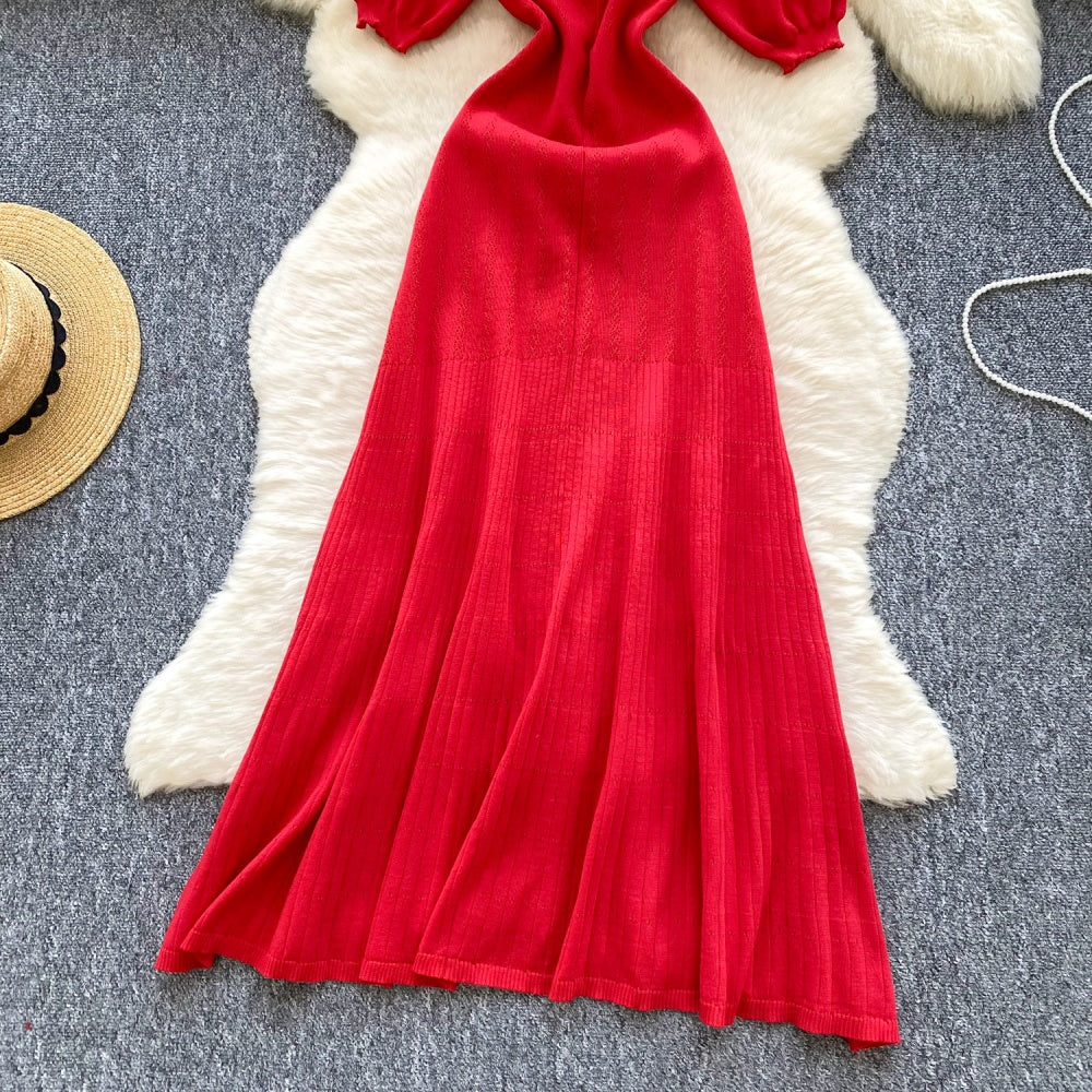 CM-DY035707 Women Casual Seoul Style Collar Neckline Short Sleeve Crimp Niche Long Dress (Available in 2 colors)