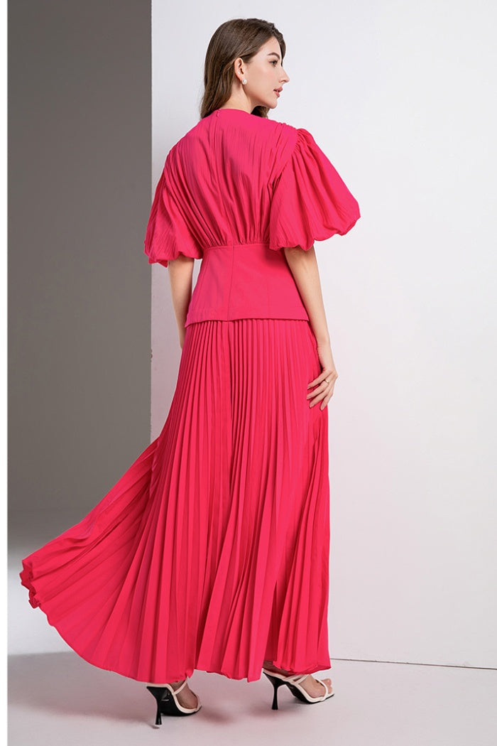 CM-DY036567 Women Elegant European Style V-Neck Puff Sleeve High Waist Long Dress (Available in 3 colors)