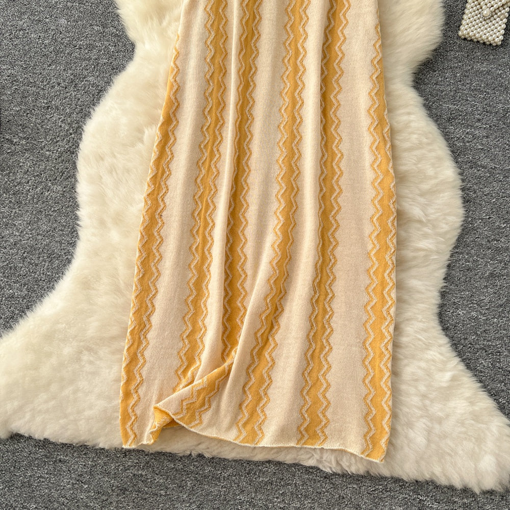 CM-DY037081 Women Casual Seoul Style Collar Neckline Short Sleeve Loose Knitted Midi Dress (Available in 3 colors)