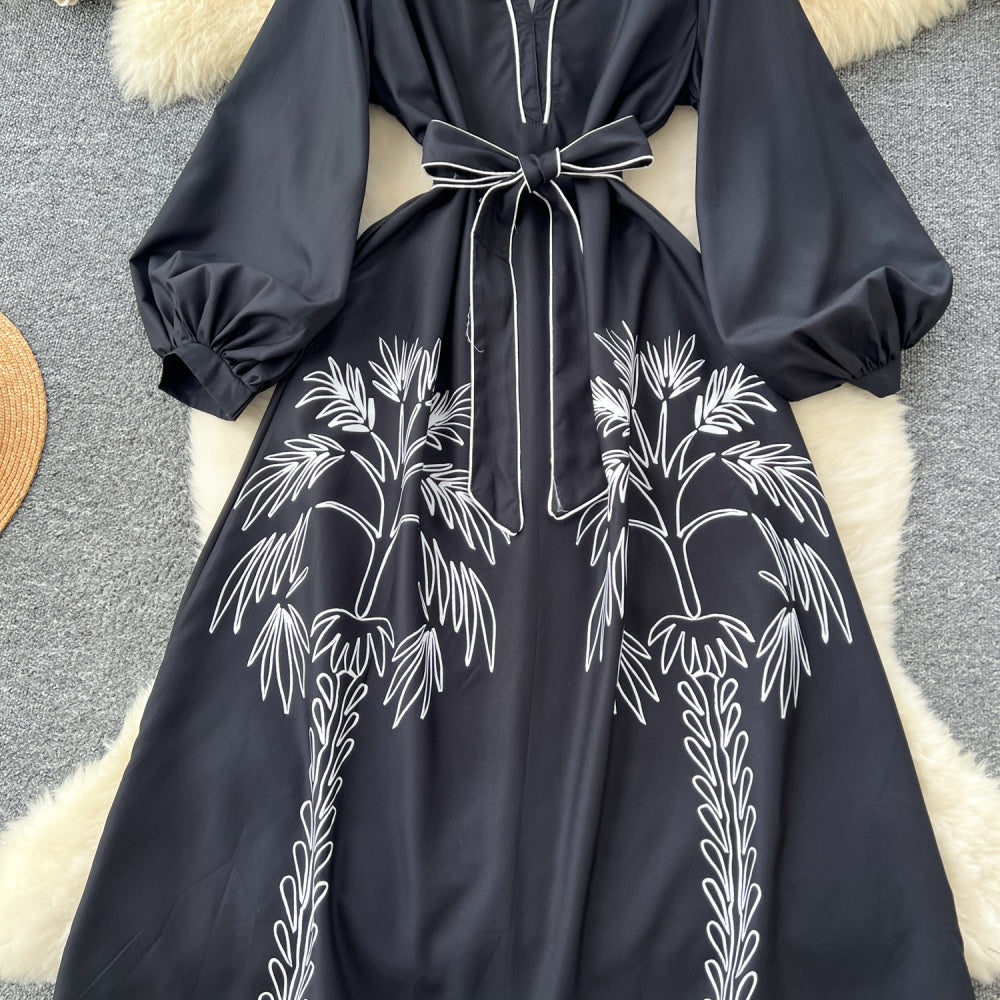CM-DY037084 Women Elegant Seoul Style Deep V-Neck Long Sleeve Maxi Dress - Black