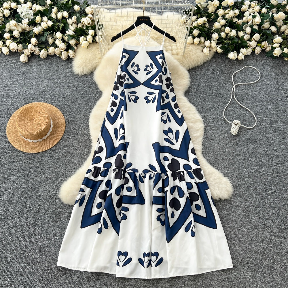 CM-DY037085 Women Trendy Bohemian Style Halter Neckline Sleeveless Maxi Dress - White