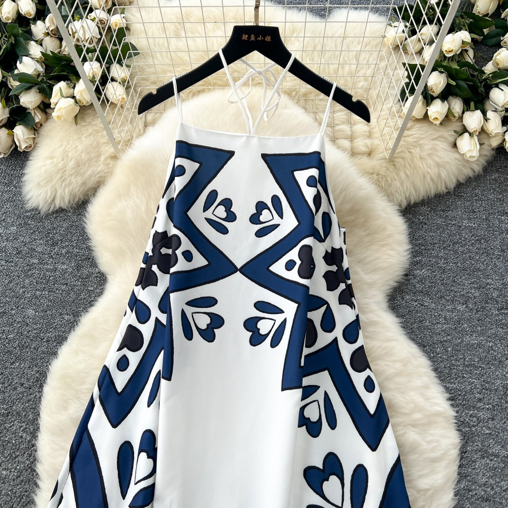 CM-DY037085 Women Trendy Bohemian Style Halter Neckline Sleeveless Maxi Dress - White
