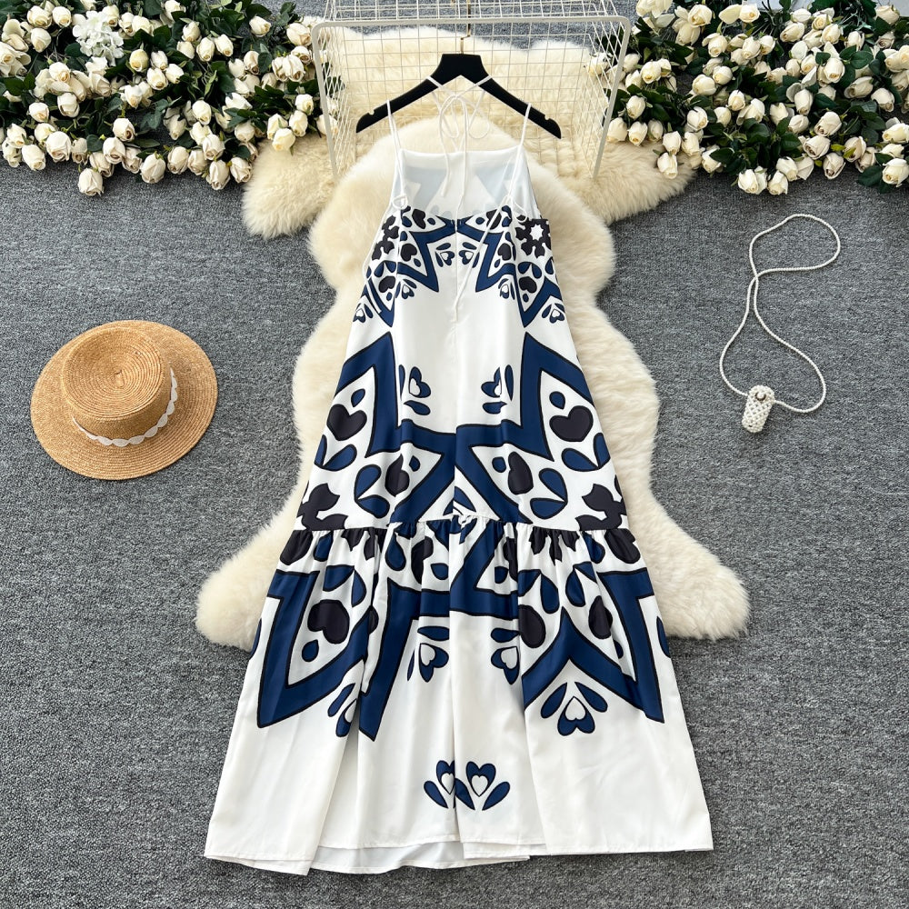 CM-DY037085 Women Trendy Bohemian Style Halter Neckline Sleeveless Maxi Dress - White