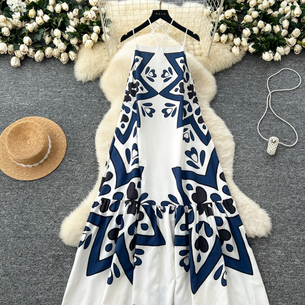 CM-DY037085 Women Trendy Bohemian Style Halter Neckline Sleeveless Maxi Dress - White