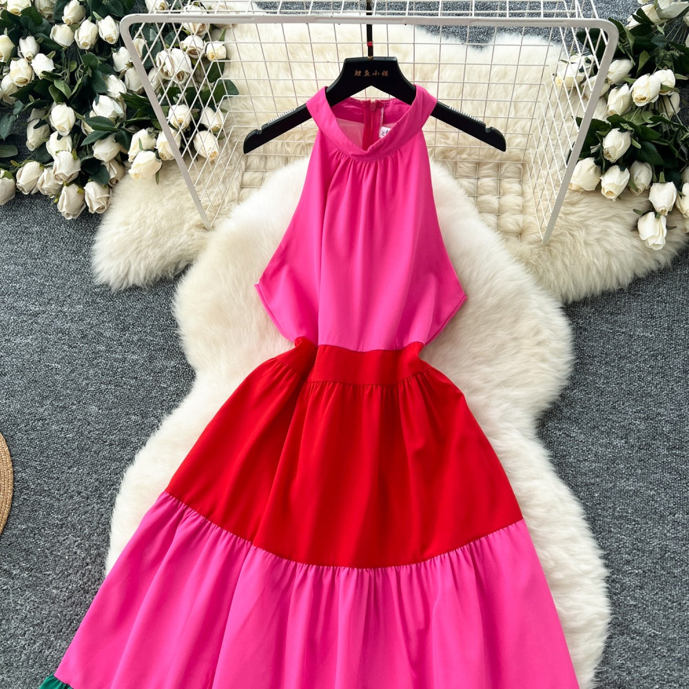 CM-DY037086 Women Elegant Seoul Style Halter Neckline Sleeveless High Waist Midi Dress