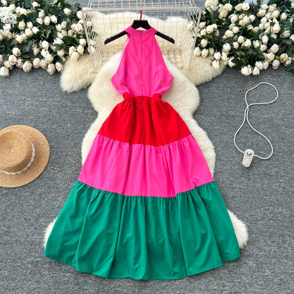 CM-DY037086 Women Elegant Seoul Style Halter Neckline Sleeveless High Waist Midi Dress