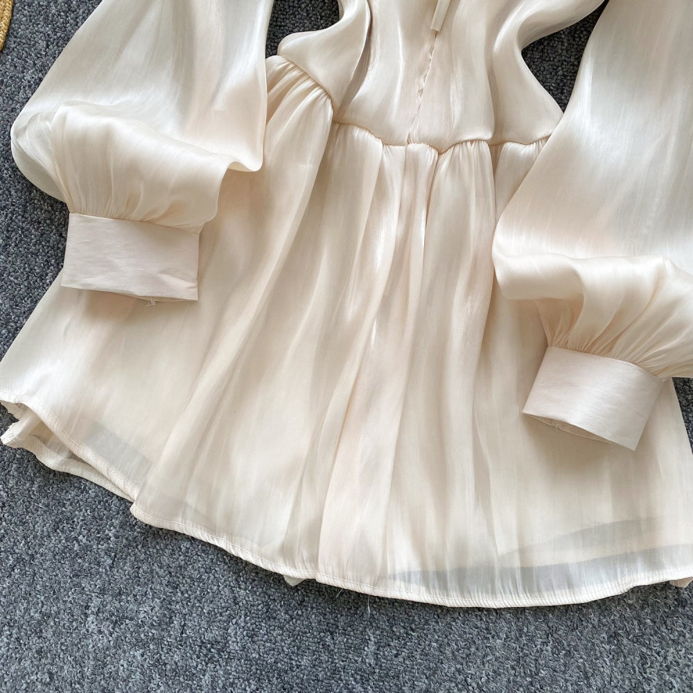 CM-DY037152 Women Elegant Seoul Style V-Neck Halter Lantern Sleeve Short Dress (Available in 2 colors)