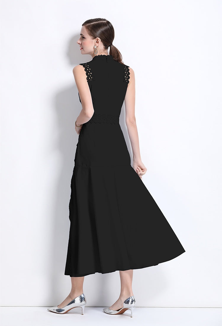 CM-DY037425 Women Elegant European Style Round Neck Sleeveless Hollow Lace Midi Dress (Available in 3 colors)