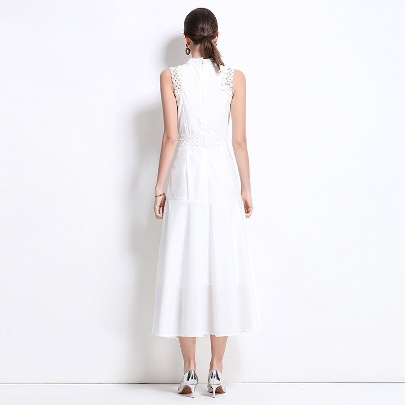 CM-DY037425 Women Elegant European Style Round Neck Sleeveless Hollow Lace Midi Dress (Available in 3 colors)