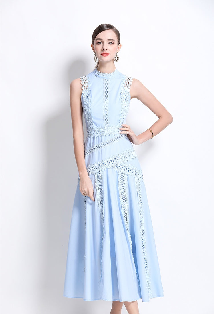 CM-DY037425 Women Elegant European Style Round Neck Sleeveless Hollow Lace Midi Dress (Available in 3 colors)
