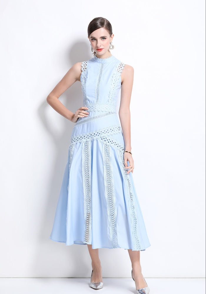 CM-DY037425 Women Elegant European Style Round Neck Sleeveless Hollow Lace Midi Dress (Available in 3 colors)