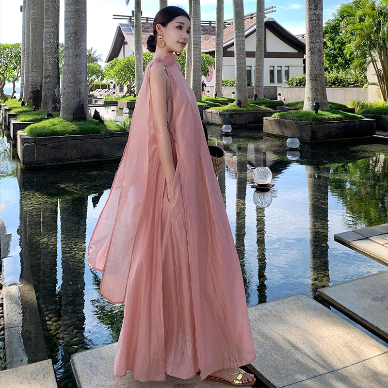 CM-DY037618 Women Elegant Seoul Style Halter Neckline Sleeveless Long Dress
