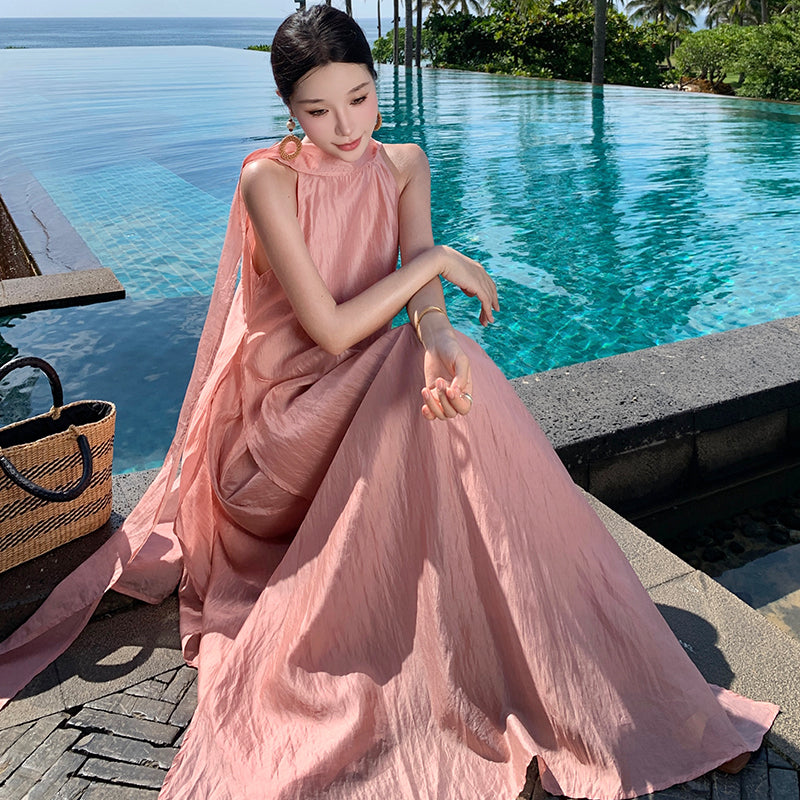 CM-DY037618 Women Elegant Seoul Style Halter Neckline Sleeveless Long Dress