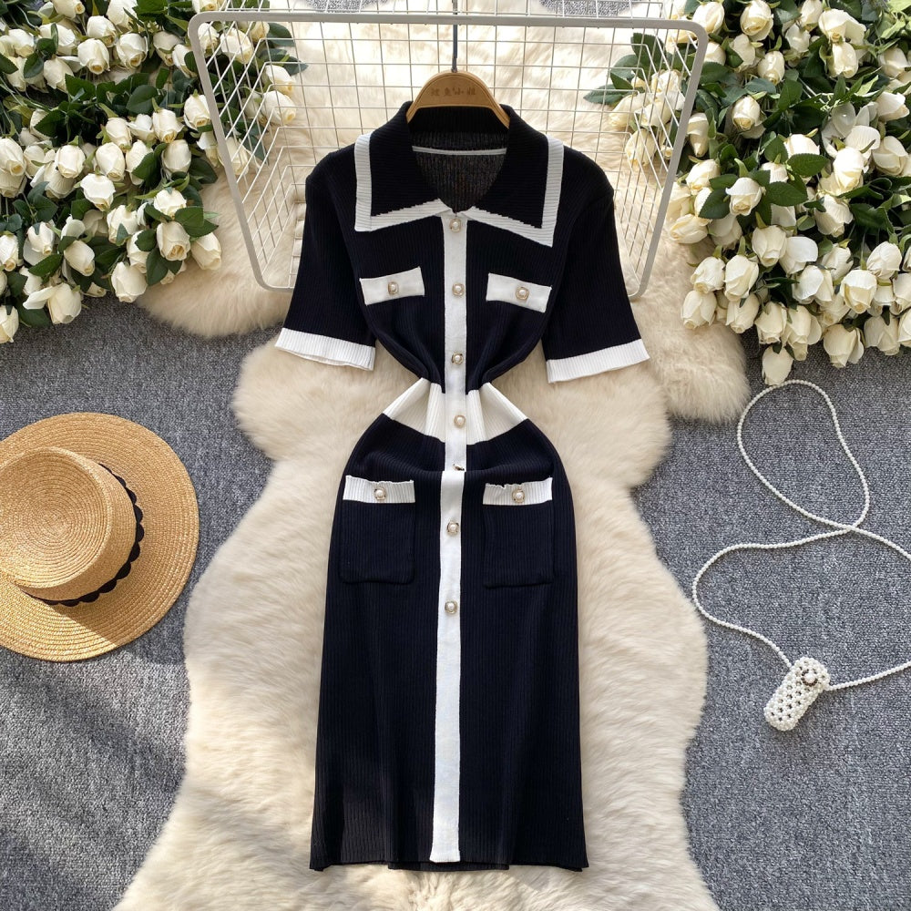 CM-DY038883 Women Casual Seoul Style Lapel Neckline Short Sleeve Midi Dress (Available in 2 colors)