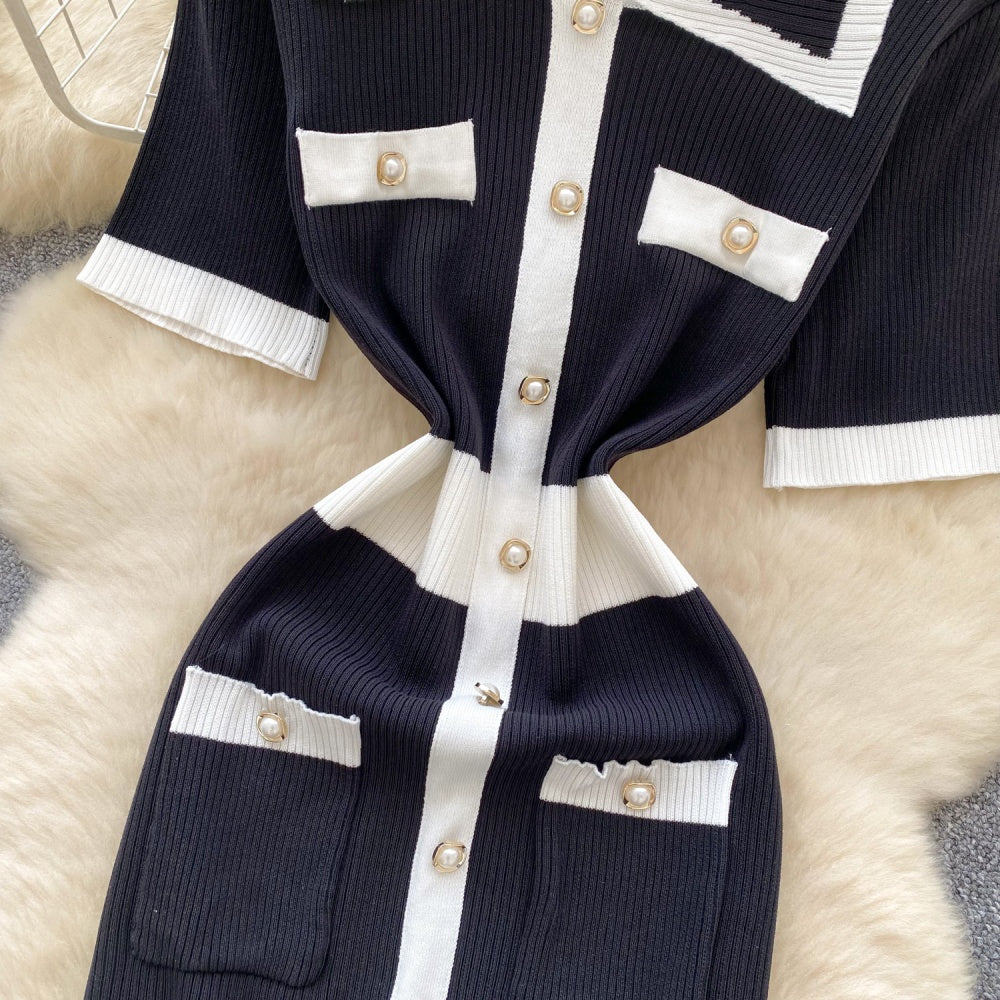 CM-DY038883 Women Casual Seoul Style Lapel Neckline Short Sleeve Midi Dress (Available in 2 colors)
