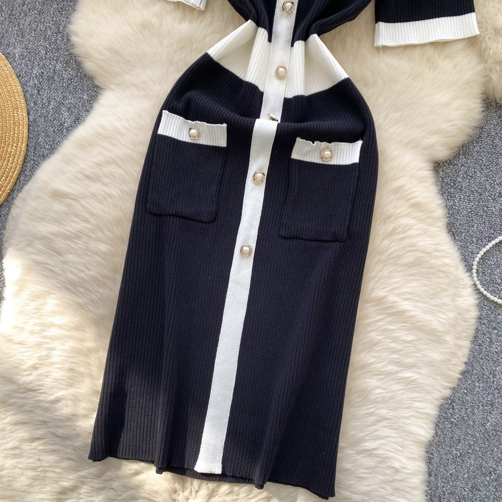 CM-DY038883 Women Casual Seoul Style Lapel Neckline Short Sleeve Midi Dress (Available in 2 colors)