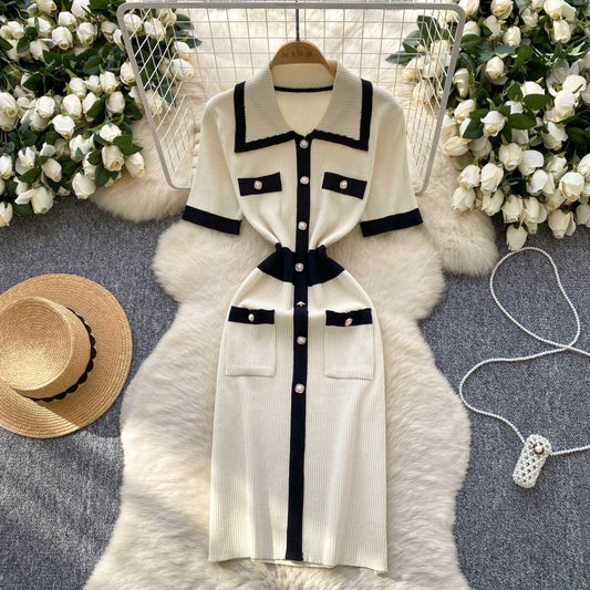 CM-DY038883 Women Casual Seoul Style Lapel Neckline Short Sleeve Midi Dress (Available in 2 colors)
