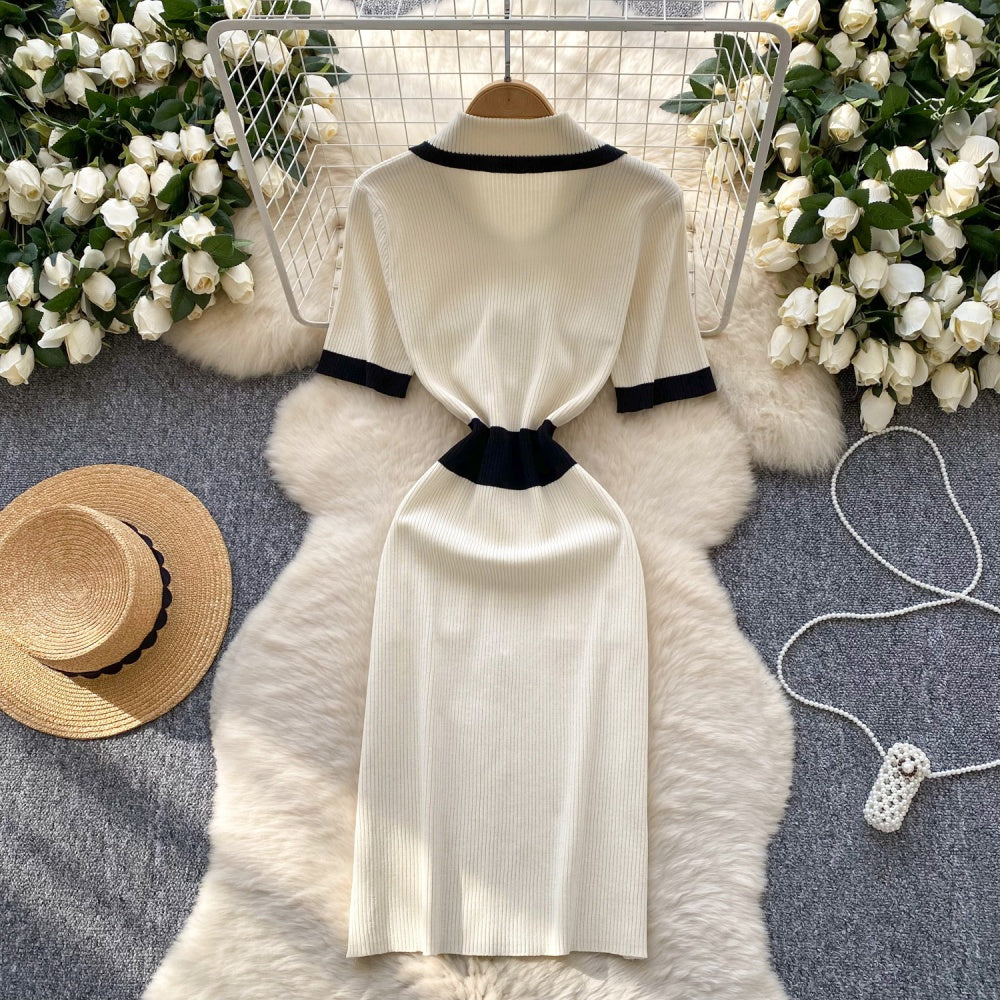 CM-DY038883 Women Casual Seoul Style Lapel Neckline Short Sleeve Midi Dress (Available in 2 colors)