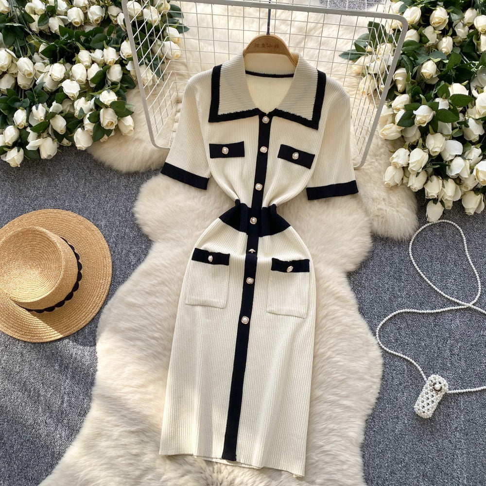 CM-DY038883 Women Casual Seoul Style Lapel Neckline Short Sleeve Midi Dress (Available in 2 colors)