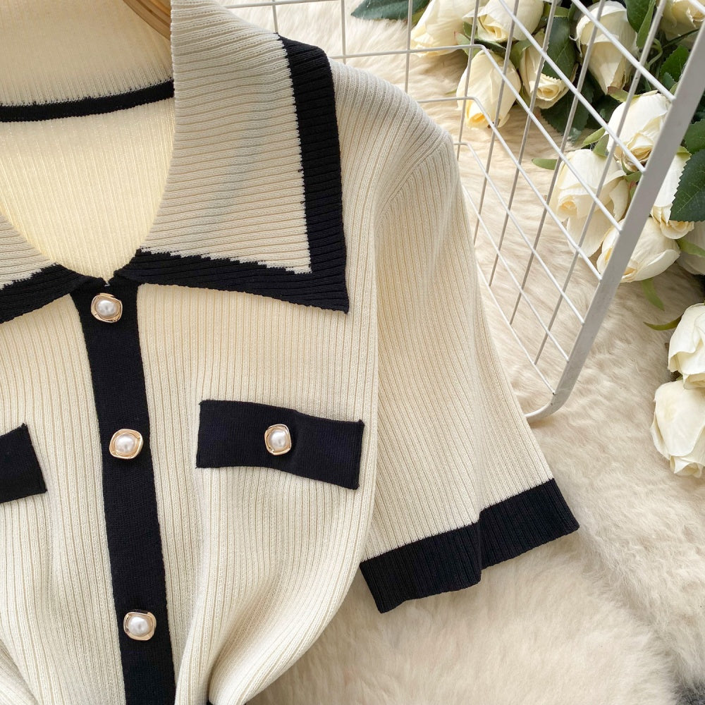 CM-DY038883 Women Casual Seoul Style Lapel Neckline Short Sleeve Midi Dress (Available in 2 colors)