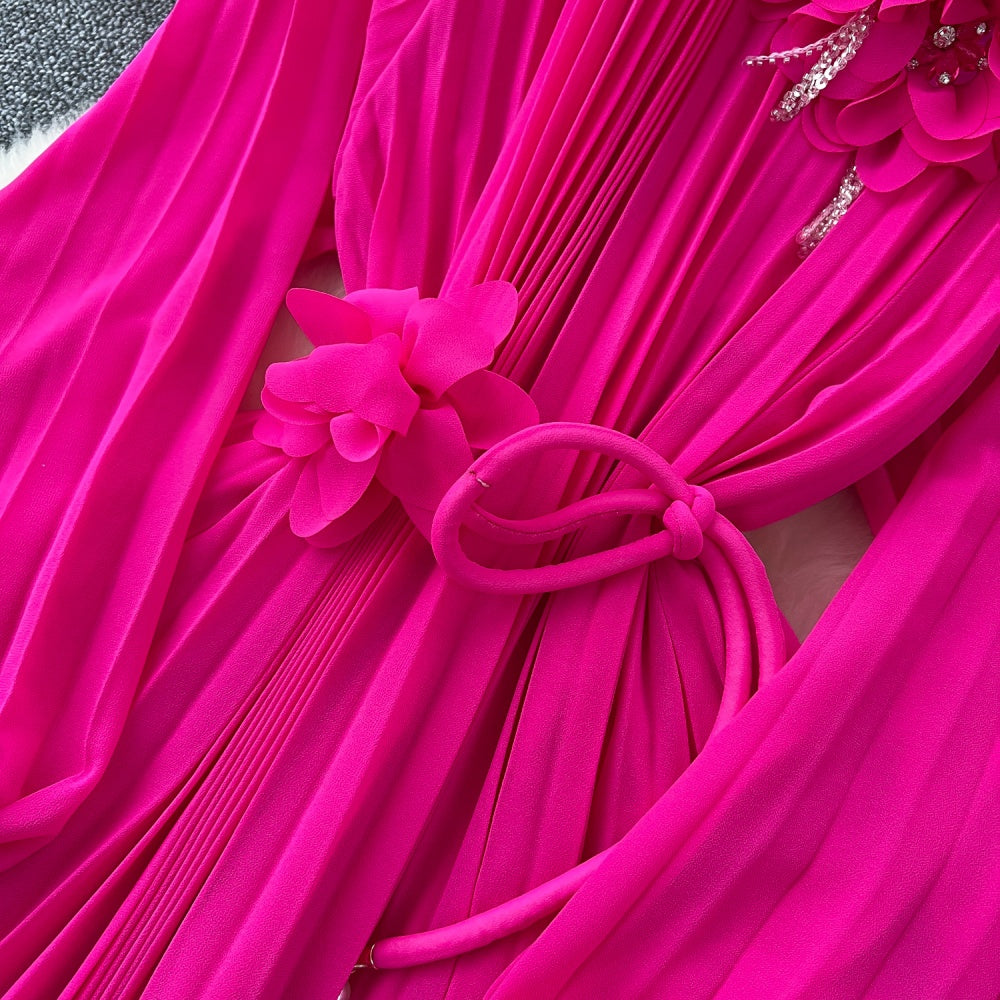 CM-DY038888 Women Elegant European Style Round Neck Long Sleeve Pleated Mid-Length Dress (Available in 6 colors)