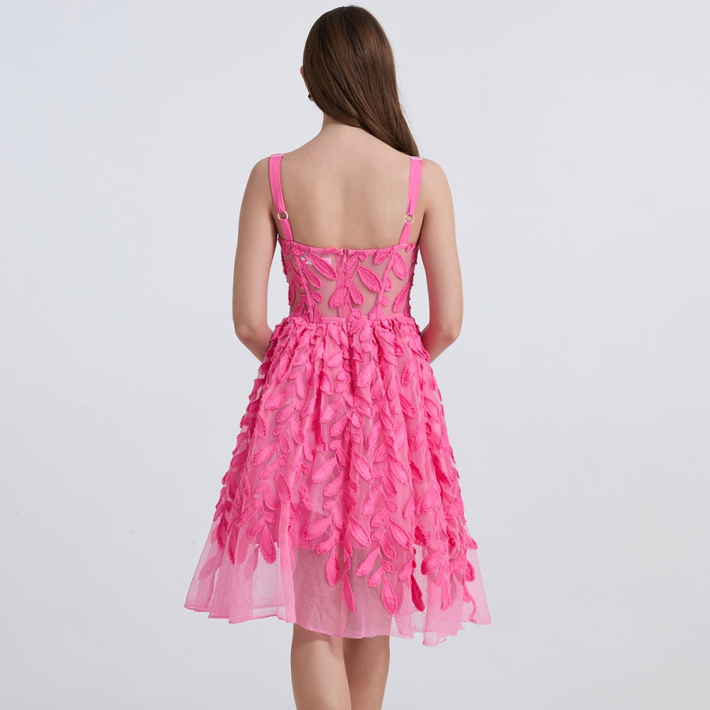 CM-DY039307 Women Elegant European Style Lace Embroidery Sleeveless Slim Midi Dress - Pink