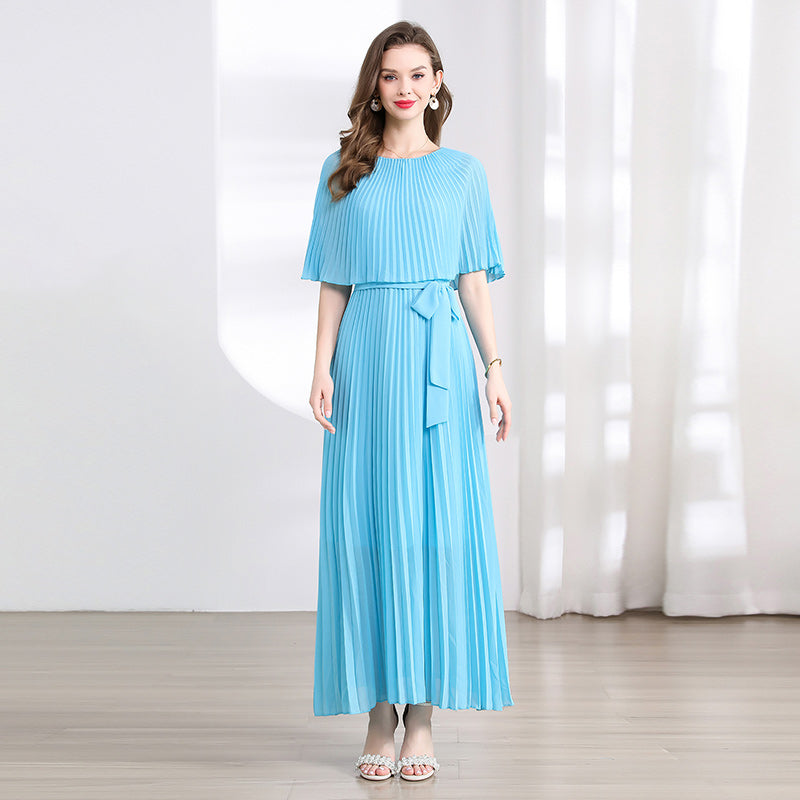 CM-DY039309 Women Elegant Seoul Style Round Neck Half Sleeve Pleated Maxi Dress (Available in 2 colors)