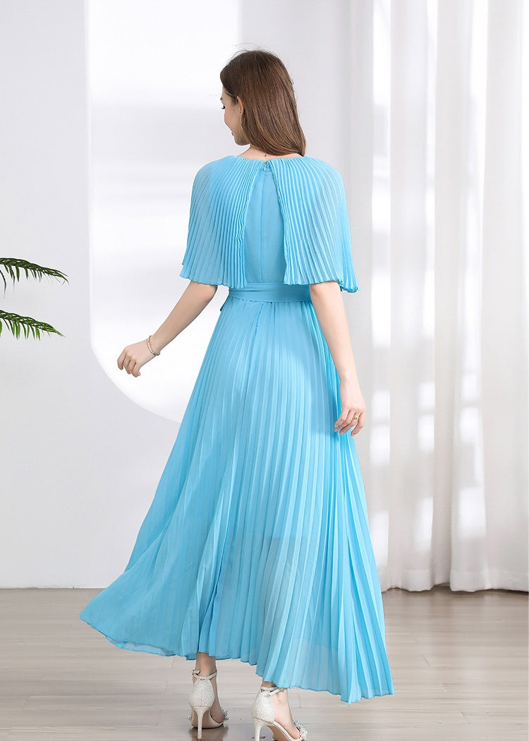 CM-DY039309 Women Elegant Seoul Style Round Neck Half Sleeve Pleated Maxi Dress (Available in 2 colors)