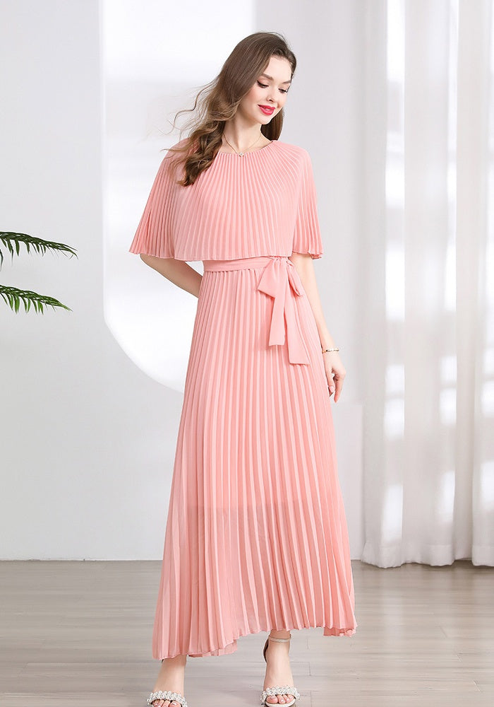 CM-DY039309 Women Elegant Seoul Style Round Neck Half Sleeve Pleated Maxi Dress (Available in 2 colors)