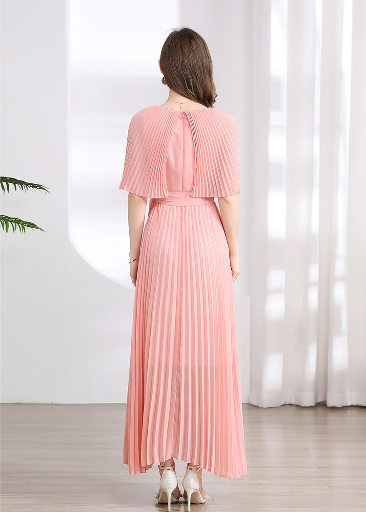 CM-DY039309 Women Elegant Seoul Style Round Neck Half Sleeve Pleated Maxi Dress (Available in 2 colors)