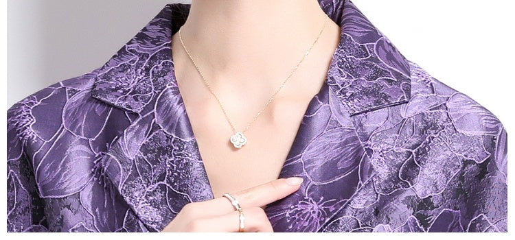 CM-DY039657 Women Elegant European Style V-Neck Short Sleeve Mid-Length Dress - Purple