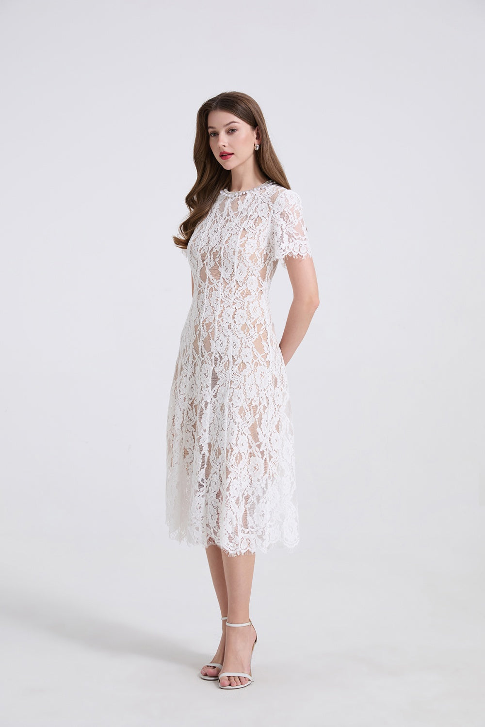 CM-DY040337 Women Elegant European Style Round Neck Short Sleeve A-Line Midi Dress (Available in 2 colors)