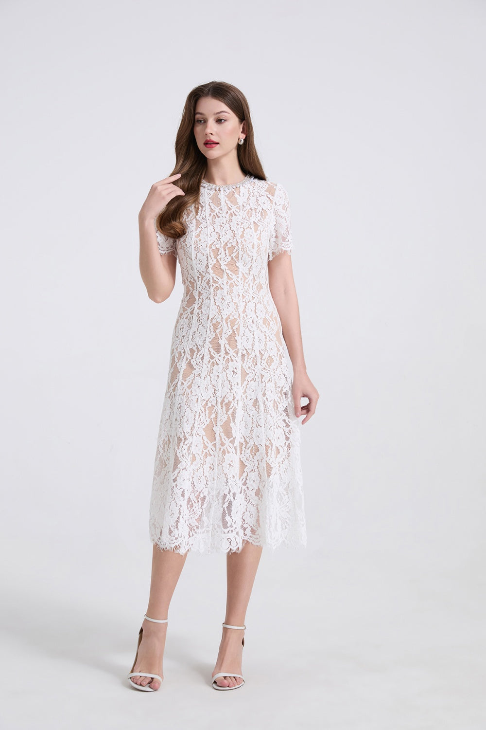 CM-DY040337 Women Elegant European Style Round Neck Short Sleeve A-Line Midi Dress (Available in 2 colors)