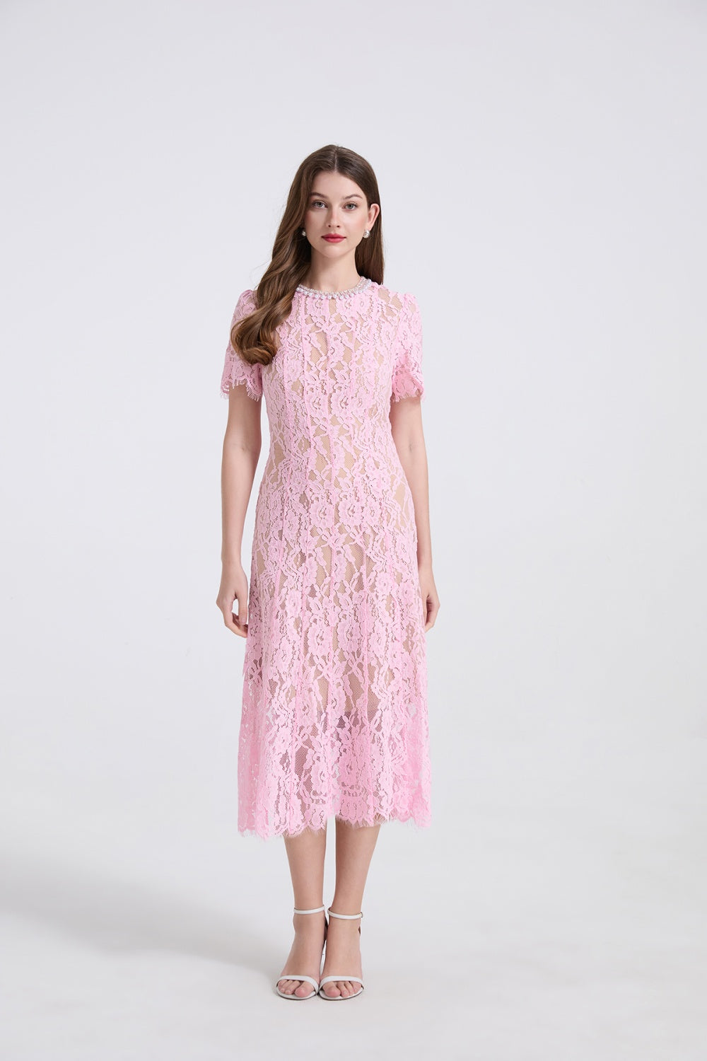 CM-DY040337 Women Elegant European Style Round Neck Short Sleeve A-Line Midi Dress (Available in 2 colors)