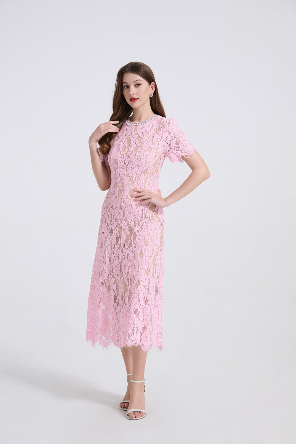 CM-DY040337 Women Elegant European Style Round Neck Short Sleeve A-Line Midi Dress (Available in 2 colors)