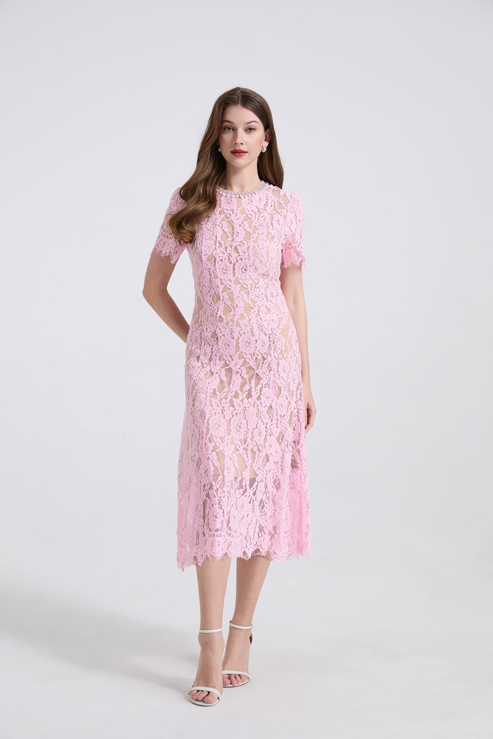 CM-DY040337 Women Elegant European Style Round Neck Short Sleeve A-Line Midi Dress (Available in 2 colors)