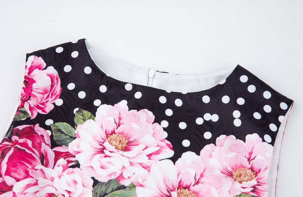CM-DY040339 Women Elegant Seoul Style Polka Dot Sleeveless Jacquard Slim Peony Mini Dress