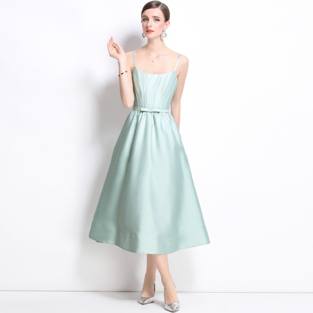 CM-DY040717 Women Elegant European Style Sleeveless Pinched Waist Midi Dress - Mint Green