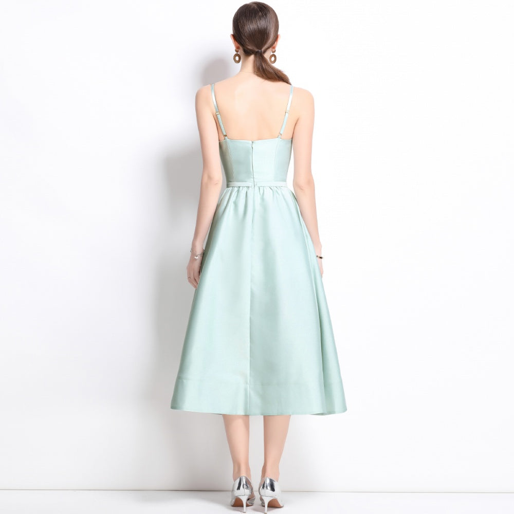 CM-DY040717 Women Elegant European Style Sleeveless Pinched Waist Midi Dress - Mint Green
