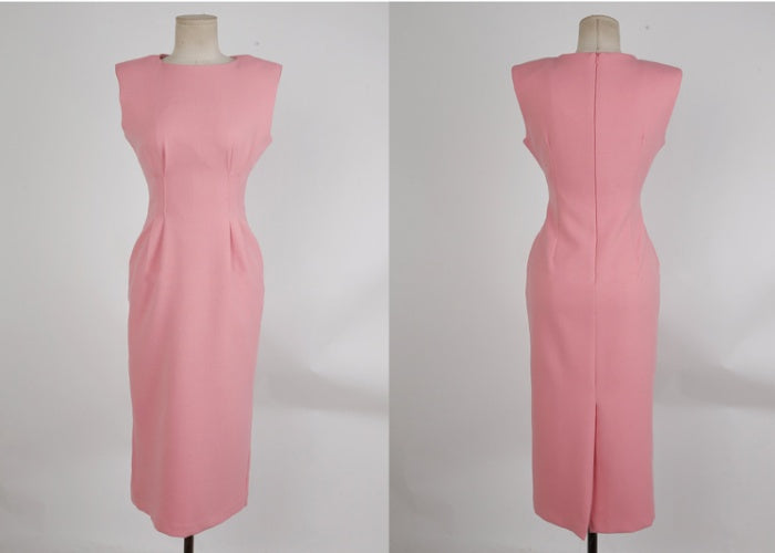 CM-DY041060 Women Casual Seoul Style Round Neck Sleeveless Midi Dress - Pink