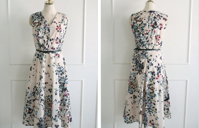 CM-DY041064 Women Elegant Seoul Style V-Neck Sleeveless Floral Print Long Dress