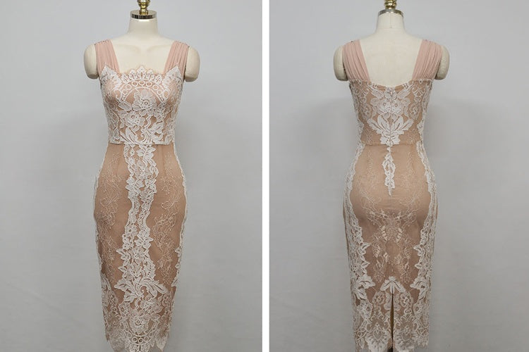 CM-DY041074 Women Elegant Seoul Style Lace Strap Sleeveless High Waist Midi Dress