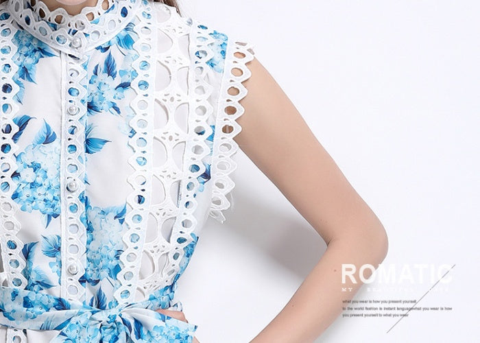 CM-DY041079 Women Elegant European Style Stand Collar Sleeveless A-Line Midi Dress
