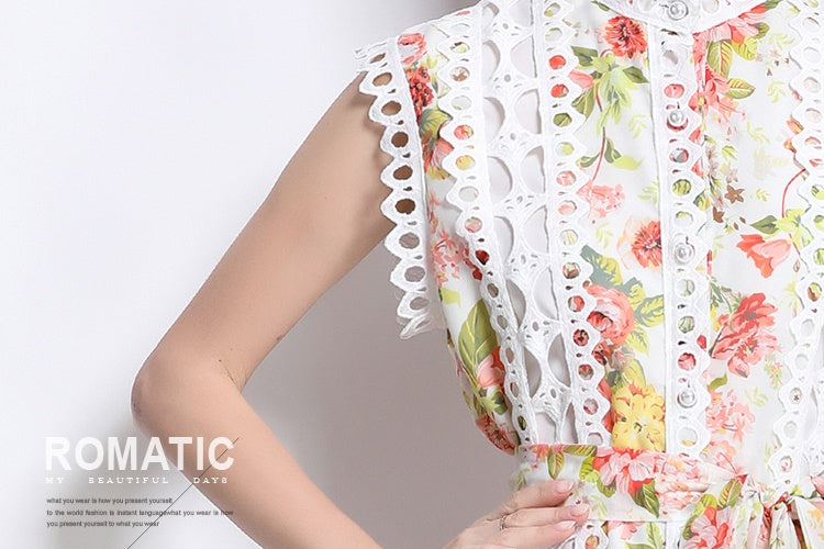 CM-DY041081 Women Elegant European Style Stand Collar Sleeveless A-Line Midi Dress