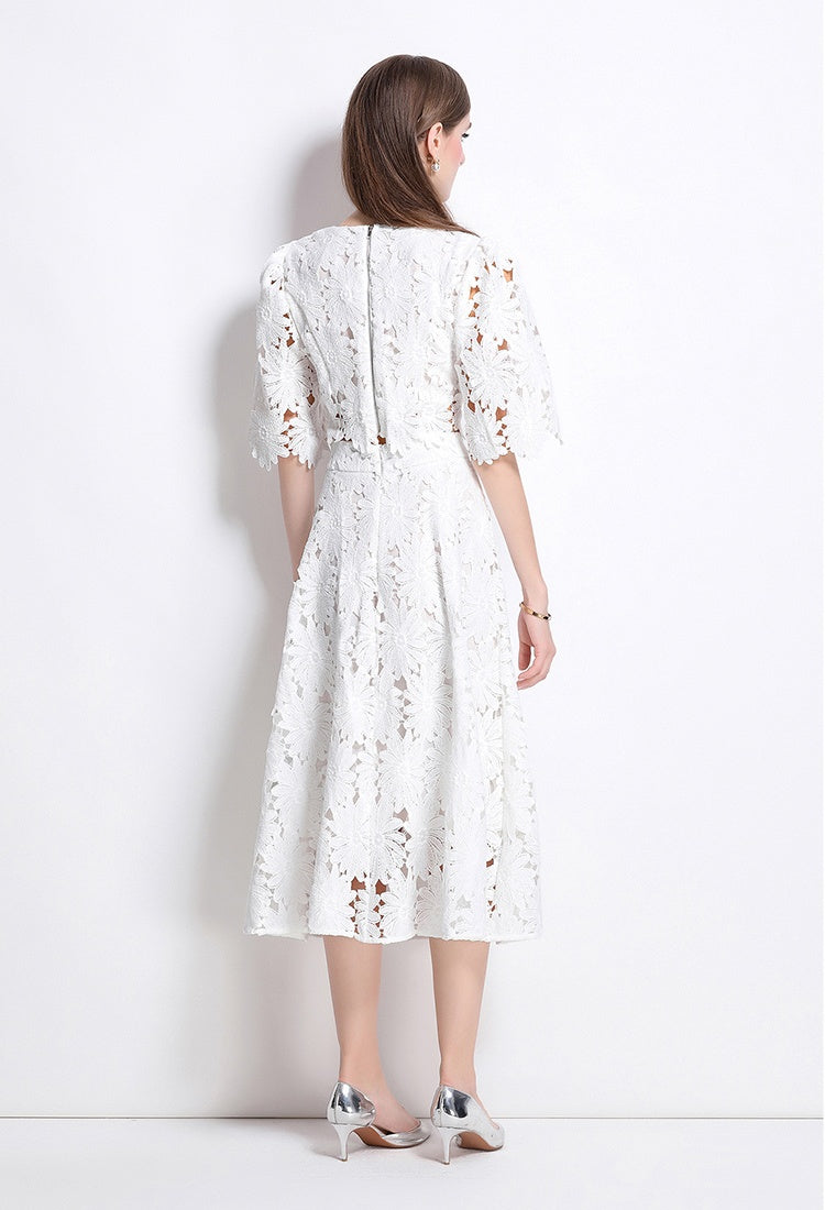 CM-SY041083 Women Elegant European Style Embroidered Round Neck Half Sleeve Blouse With High Waist Skirt - Set (Available in 3 colors)